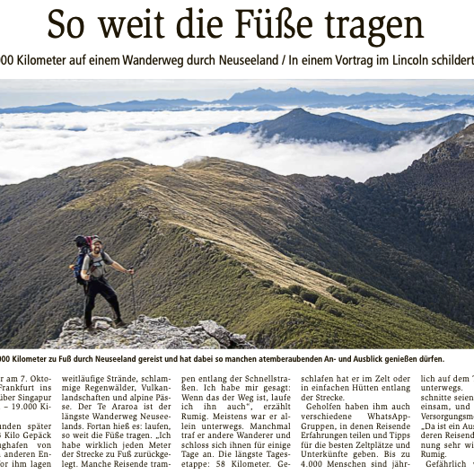 Artikel Wormser Zeitung Jan Rumig Te Araroa