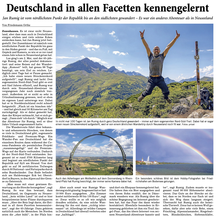 Artikel Rhein-Neckar-Zeitung Jan Rumig Nord Süd Trail